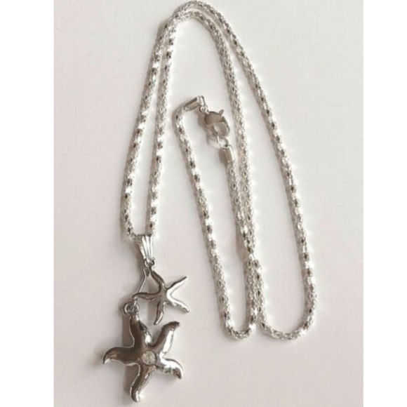 Starfish Necklace Silver Plated Crystal Sea Life 20" Island Beach - Picture 7 of 13